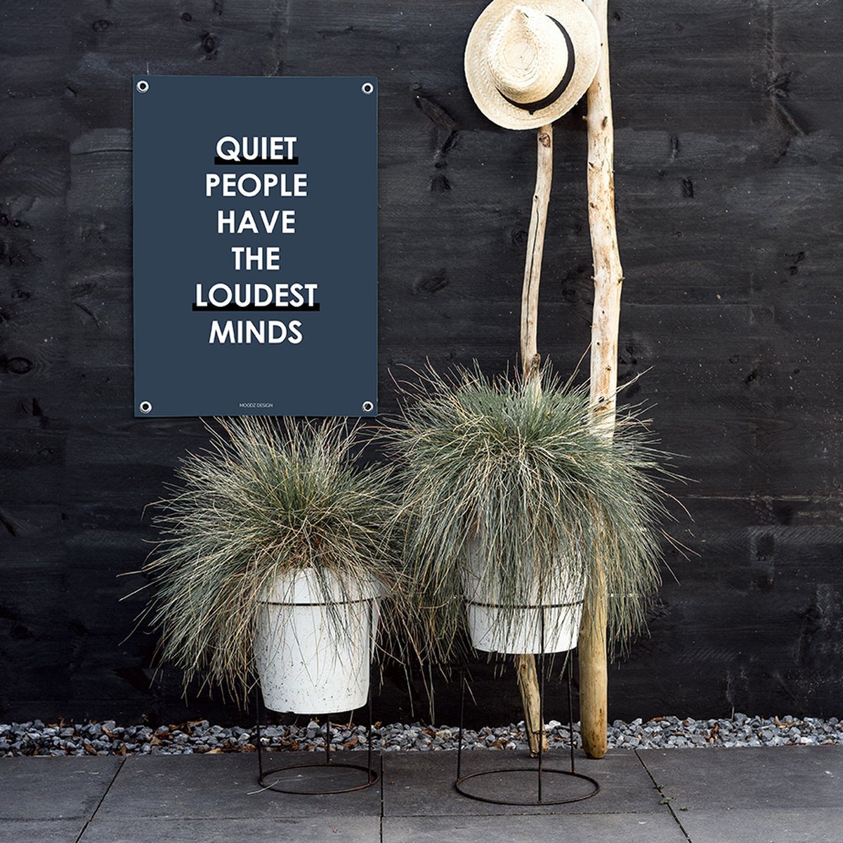 MOODZ design | Tuinposter | Buitenposter | Quiet people have the loudest minds | 70 x 100 cm | Blauw