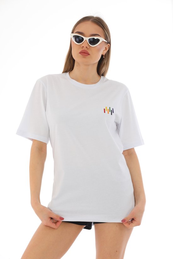 Unisex Soft Cotton Rainbow Tshirt- Wit- Maat L - cadeau- Pride