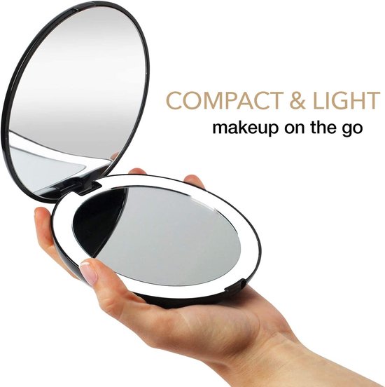 miroir de poche portable, double face, avec éclairage LED, grossissement 1x  10x,... | bol