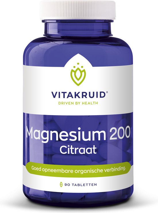 Vitakruid Magnesium 200 Citraat pot met 90 tabletten.