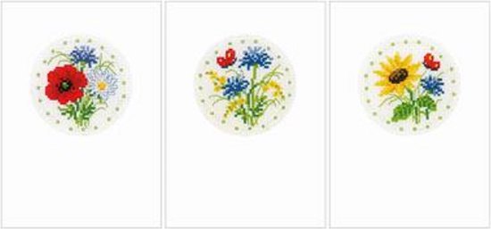 Vervaco - Wenskaart kit - Veldbloemen set van 3 - PN-0021466 - Borduren - Borduurpakket - Borduurpakket volwassenen - Borduurpakket kind