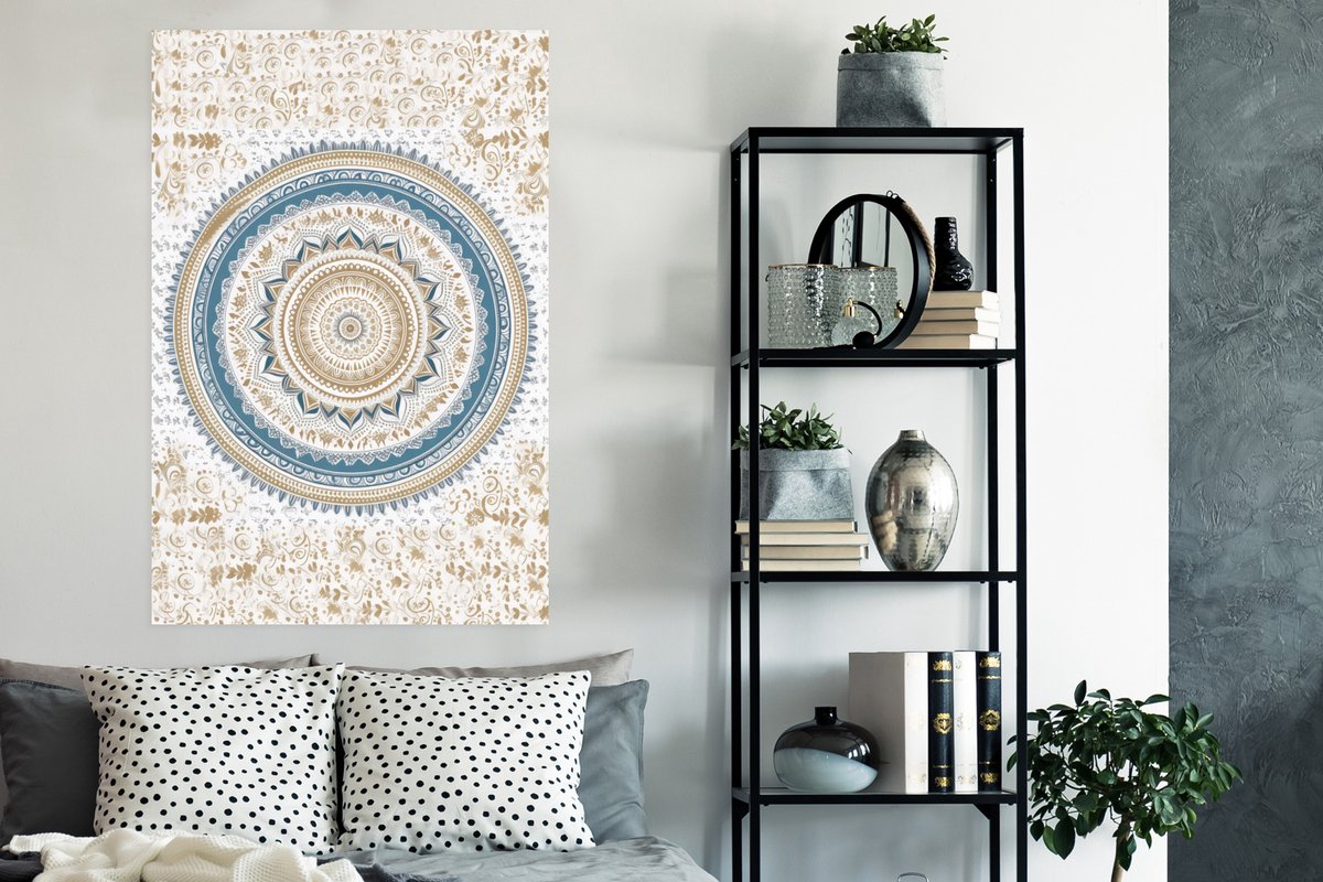 Poster Mandala - Blauw - Bohemian - Wit - Design - 80x120 cm