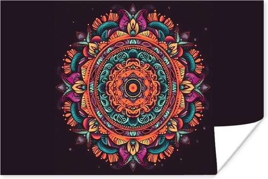 Poster Mandala - Bloemen - Hippie - Boho - Oranje