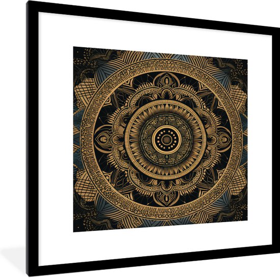 Fotolijst incl. Poster - Mandala - Goud - Bohemian - Luxe - 40x40 cm - Posterlijst