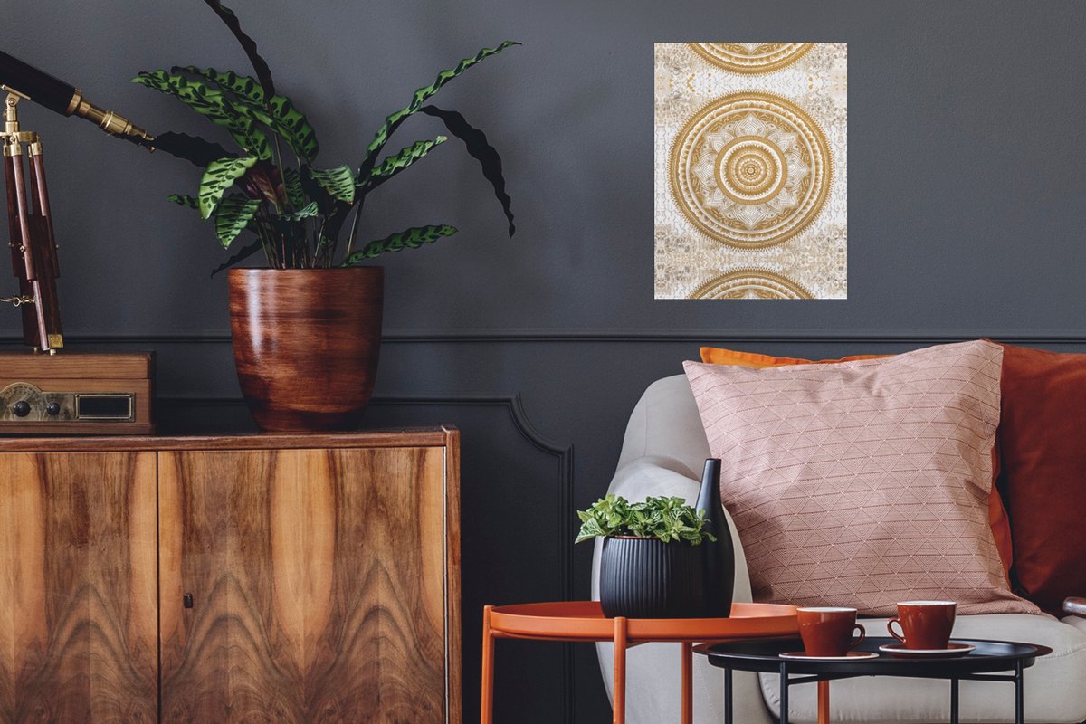 Poster Mandala - Bloemen - Goud - Wit - Design - 30x40 cm