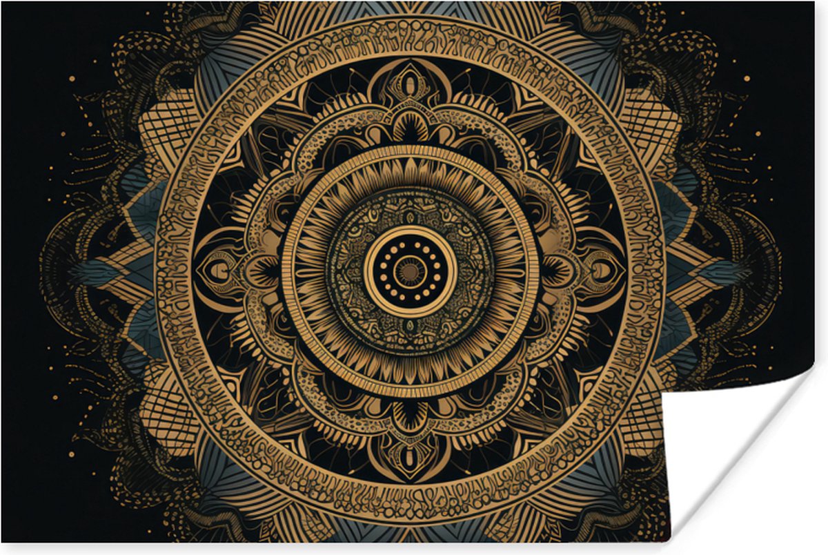 Poster Mandala - Goud - Bohemian - Luxe - 90x60 cm