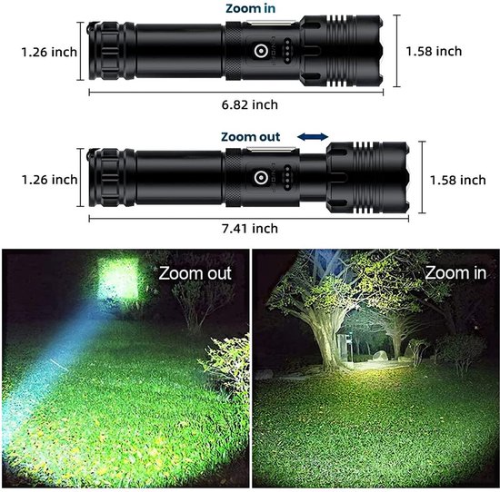 Lampe de poche rechargeable 100000 lumens, lampe de poche LED super  brillante haute lumière avec sortie USB, lampe de poche puissante avec 5  modes zoomable, étanche B