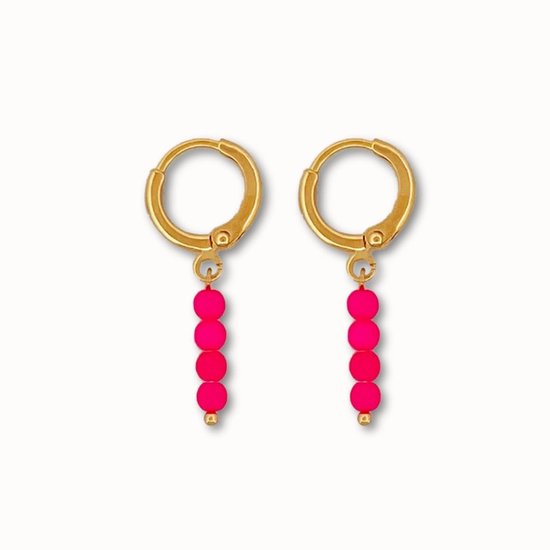 ByNouck Jewelry - Neon Roze Oorbellen Set - Sieraden - Dames Oorbellen - Verguld - Oorbellen