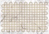 Fotobehang - Vlies Behang - Marmer met Gouden Hexagons - 208 x 146 cm