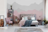 Fotobehang - Vlies Behang - Contour van heuvels in roze - 416 x 290 cm