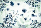 Fotobehang - Vlies Behang - Geverfde Turquoise Bloemen - 208 x 146 cm