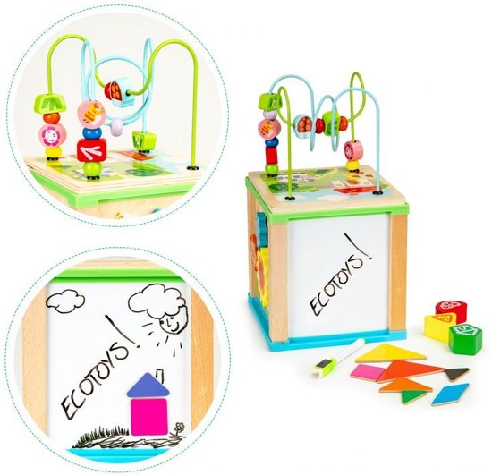 Ecotoys duurzame houten educatieve activiteiten kubus - Met bord om te schrijven - Educatief speelgoed - Montessori speelgoed - 18 x 18 x 33 cm van Ecotoys — afbeelding 4