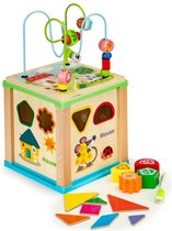 Cube d'activités éducatives en bois durable Ecotoys - Avec tableau pour écrire - Jouets éducatifs - speelgoed Montessori - 18 x 18 x 33 cm