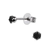 CS Joy - Oorbellen - 3 mm - Chirurgisch staal - zwart zirkonia - oorknoppen - kinderoorbellen ( zweerknopjes )