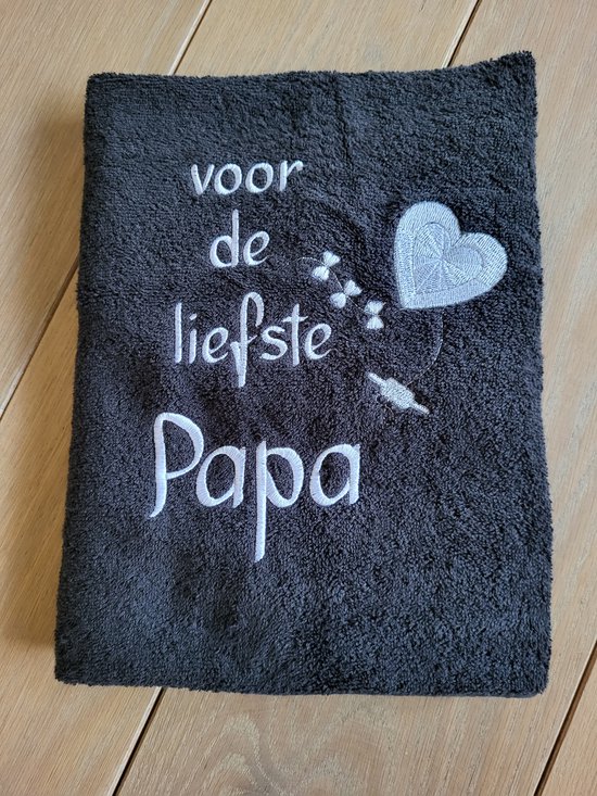 zwarte handdoek voor de liefste papa/vaderdagcadeau/geborduurde tekst