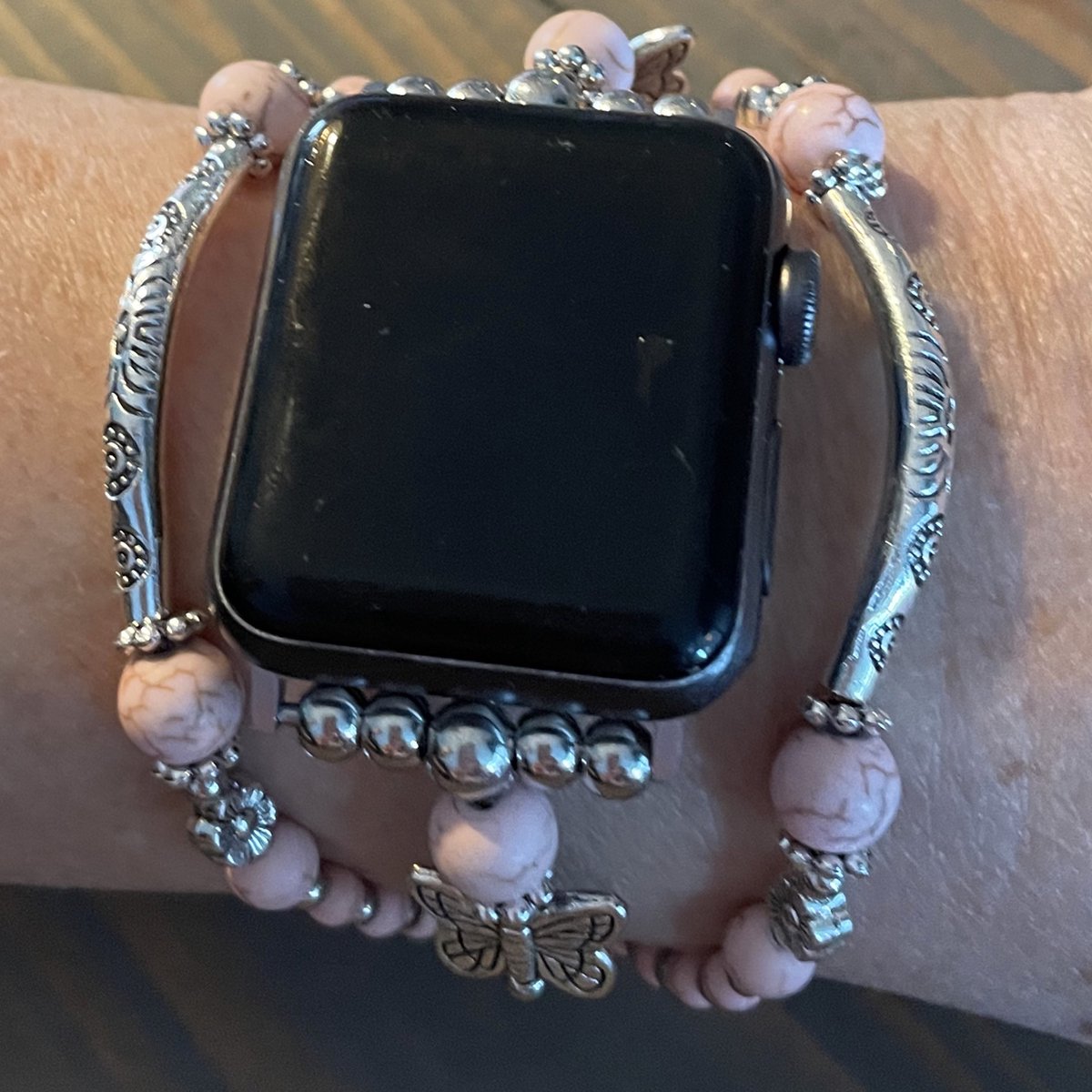 Geschikt voor Applewatch -horlogebandje-Bohemian vlinder-42-44-45mm-kralen-treksluiting