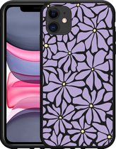 Cazy Hoesje Zwart geschikt voor iPhone 11 Abstracte Paarse Bloemen