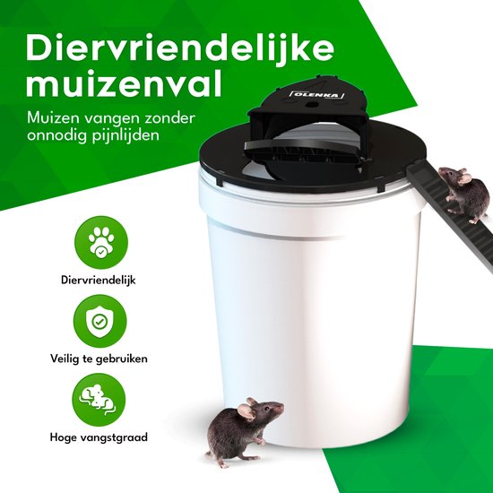 Olenka® - Diervriendelijke Muizenval - Rattenval - Muizenverjager - Inclusief Emmer - Voor Binnen en Buiten - Verbeterd Model 2024 - Inclusief E-Book - Zwart - Olenka