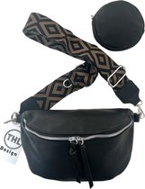 THL Design - Dames Crossbody Tas - Klein Schoudertasje - Heuptasje Dames - Bag Strap - Tassenriem zwart / beige - Zwart