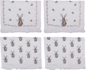 HAES DECO - Set van 4 Gastendoeken - formaat 40x66 cm - kleuren Bruin / Wit - van 100% Katoen - Collectie: Rustic Easter Bunny - Gastendoek / handdoek / Toilethanddoek