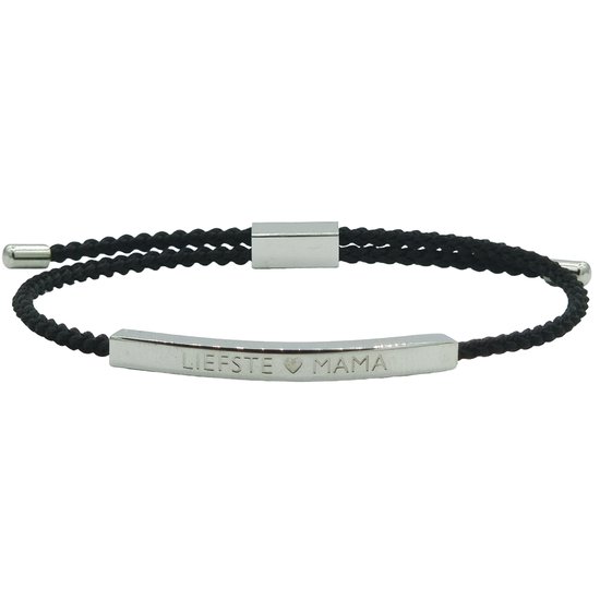 Armband voor moeder - Gegraveerd met 'LIEFSTE MAMA' - Cadeau voor Moederdag/Verjaardag - Kleur Zilver & Zwart