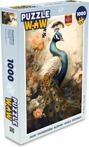 Puzzel Pauw - Pauwenveren - Bloemen - Vogels - Botanisch - Legpuzzel - Puzzel 1000 stukjes volwassenen