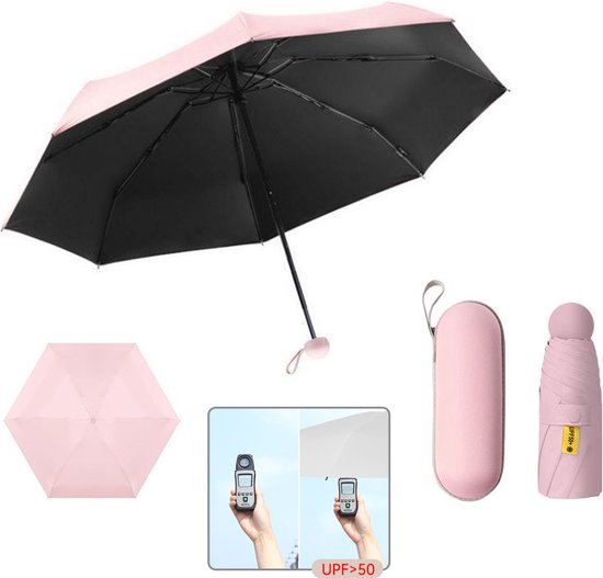 TDR--Opvouwbare Paraplu -Windproof-Zonbescherming Anti-Uv UPF50 + met gratis Reisetui-roze