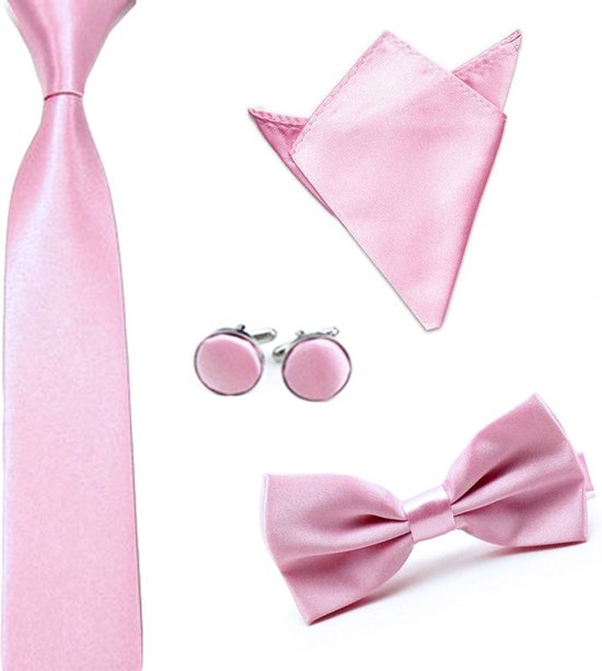 Ensemble de Luxe cravate avec noeud papillon pochette et boutons de manchette - Rose - Sorprese - noeud - noeud papillon - noeud papillon - pochette - homme