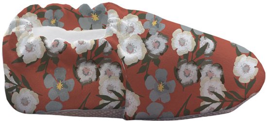 Lavendel Baby Slofjes - Huisslippers - Antislip Zool - Kleurrijk Bedrukt - Zacht Katoenen - Comfortabel - Oekotex Gecertificeerd - Veilig voor Kinderen en Baby's / Bloemen / Maat: 24-25