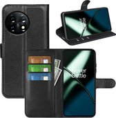 OnePlus 11 Hoesje - MobyDefend Kunstleren Wallet Book Case (Sluiting Voorkant) - Zwart - GSM Hoesje - Telefoonhoesje Geschikt Voor OnePlus 11