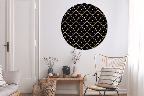 WallCircle - Muurstickers - Behangcirkel - Patronen - Goud - Zwart - Luxe - ⌀ 120 cm - Muurcirkel - Zelfklevend - Ronde Behangsticker XXL