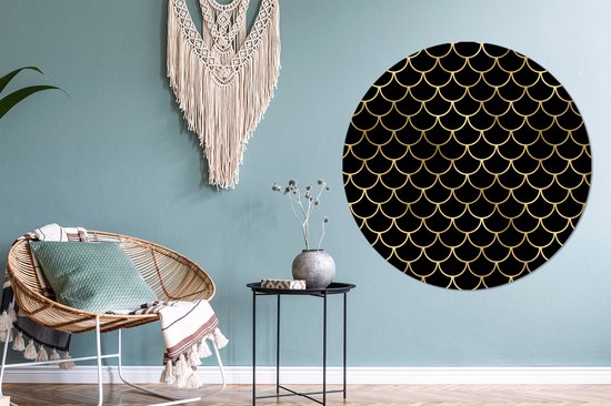 WallCircle - Muurstickers - Behangcirkel - Patronen - Goud - Zwart - Luxe - ⌀ 120 cm - Muurcirkel - Zelfklevend - Ronde Behangsticker XXL