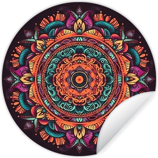 Foto: Wallcircle muurstickers behangcirkel mandala bloemen hippie boho oranje 120 cm muurcirkel zelfklevend ronde behangsticker xxl