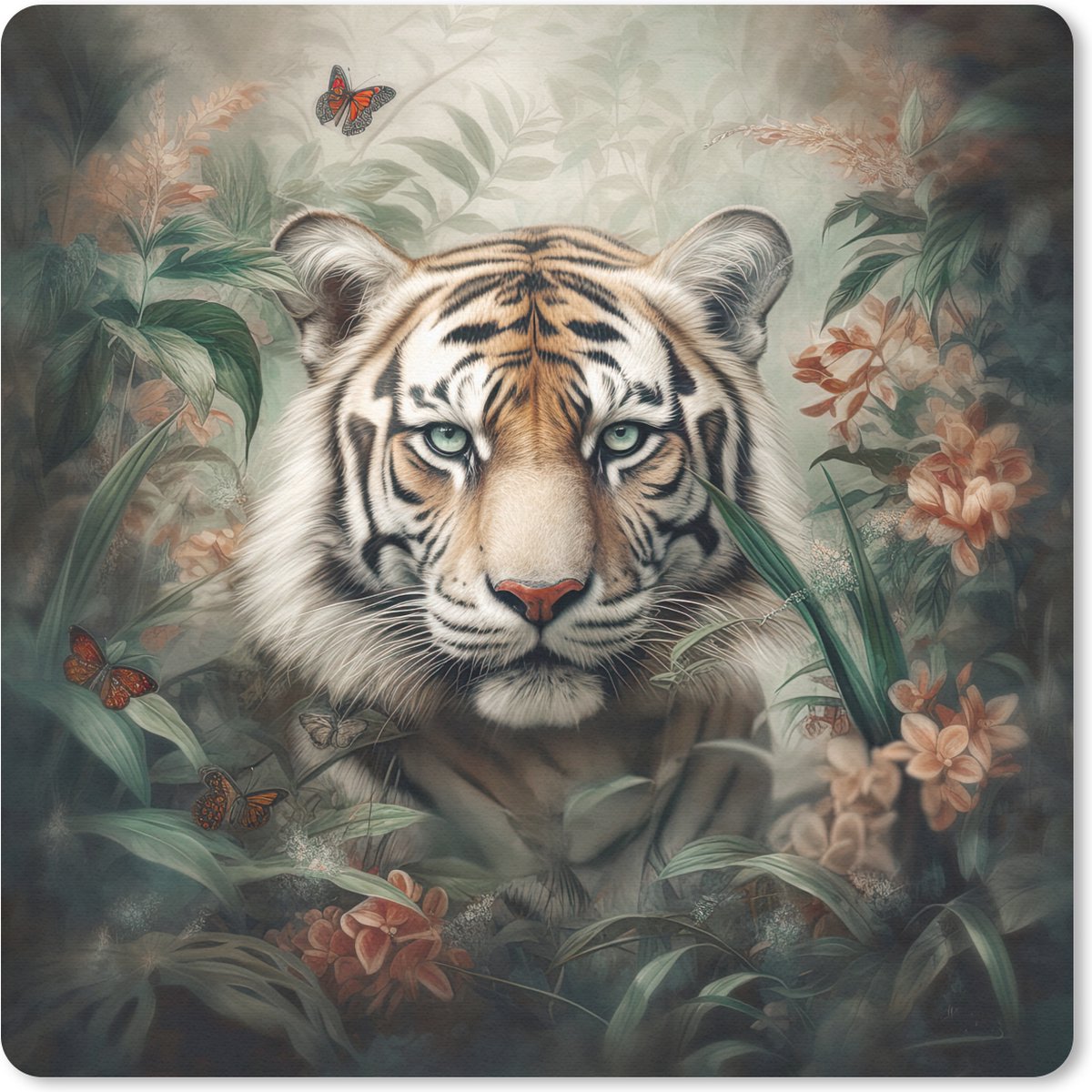 Muismat 20x20 cm - Mousepad Tijger - Vlinders - Dieren - Jungle - Bloemen - Muismatten