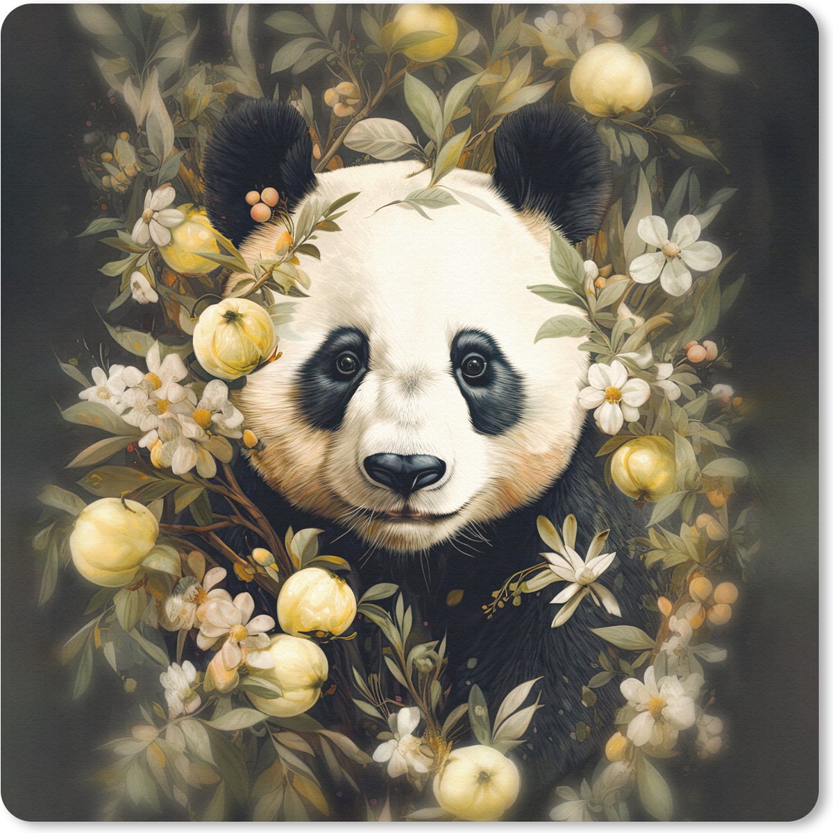 Muismat 30x30 cm - Mousepad Panda - Pandabeer - Wilde dieren - Natuur - Bloemen - Muismatten