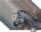 Placemat - Placemats kunststof - Zebra - Wilde dieren - Vlinder - Bloemen - 45x30 cm - 6 stuks - Hittebestendig - Anti-Slip - Onderlegger - Afneembaar