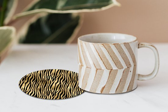 Sous-verres pour verres - Rond - Luxe - Or - Motif - 10x10 cm - Sous-verres en verre - 6 pièces