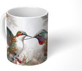 Mok - Koffiemok - Kolibrie - Vogels - Bloemen - Natuur - Mokken - 350 ML - Beker - Koffiemokken - Theemok
