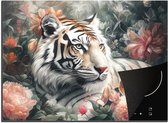 KitchenYeah® Inductie beschermer 70x52 cm - Tijger - Wilde dieren - Bloemen - Jungle - Kookplaataccessoires - Afdekplaat voor kookplaat - Inductiebeschermer - Inductiemat - Inductieplaat mat