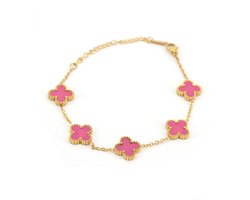 Clover Armband - Roze/Goud | 21,5 cm | Stainless Steel | Fashion Favorite