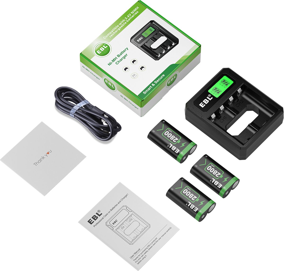 EBL Oplaadstation met 3x 2800 mAH Accu's voor de XBOX Series X/S & XBOX ONE X/S - Black LCD Docking Station - Laadstation voor Xbox controllers – foto 7