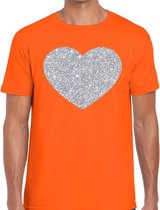 Zilver hart glitter fun t-shirt oranje heren S