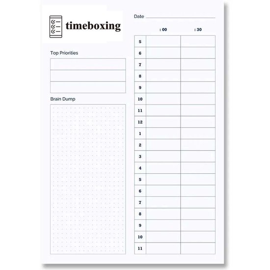 Timboxing Notebook Time Boxing Planner - Timeboxing Dagplanner - Time Boxing Notepad | bol