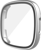 DrPhone FC2 PC Bumper Hoesje + Ingebouwde Gehard Glass Screen Protector - Bescherming - Case - Geschikt voor Fitbit Versa 4/ Sense 2 - Zilver