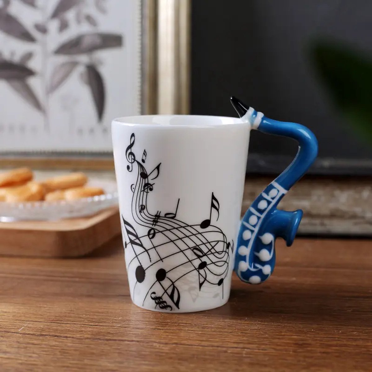 Keramiek mok, Mok, Beker Saxofoon Blauw