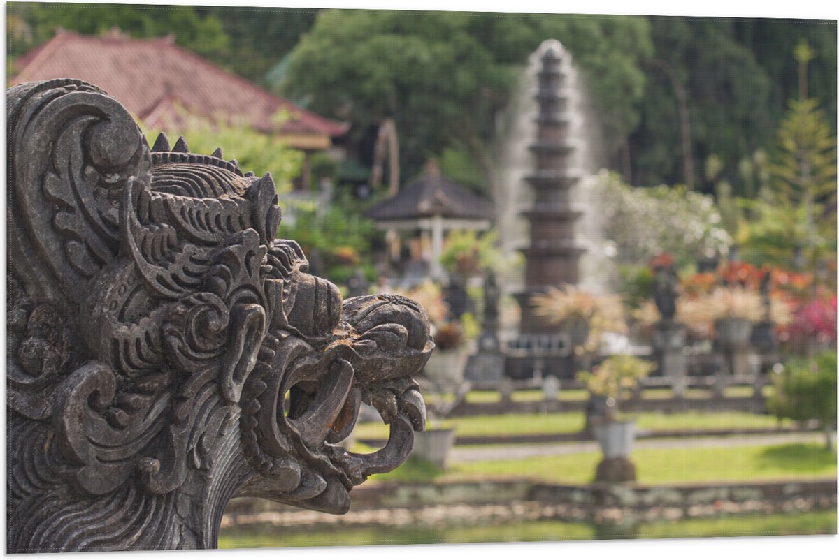 Vlag - Beelden en Fonteinen in Bali - 90x60 cm Foto op Polyester Vlag