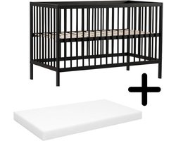 Born Lucky ® Baby Bed Mees Zwart 60 x 120 cm Met Matras