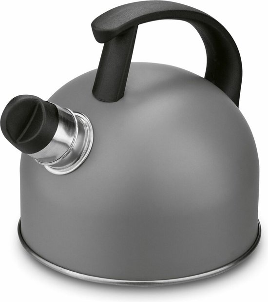Bouilloire à sifflet Tadar Kacper pour le camping Acier inoxydable gris mat 1,5 litre - convient à toutes les sources de chaleur - parfaite pour la caravane en camping-car - bouilloire à sifflet de voyage - facile à ranger