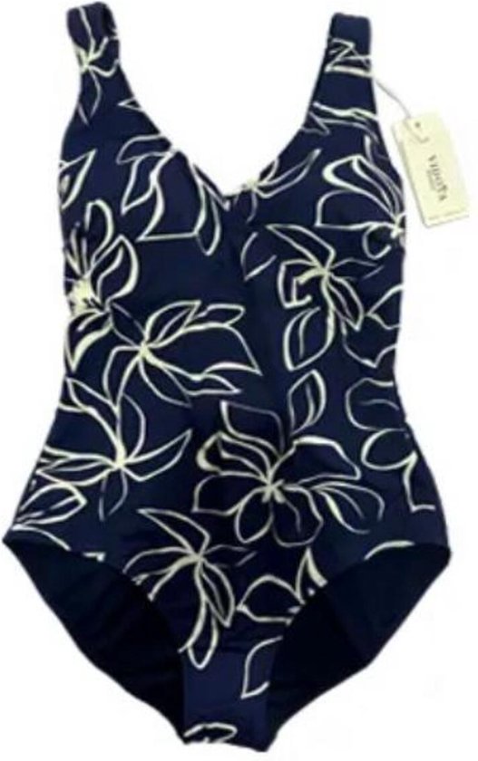 Badpak Vrouwen Plus Size Zwempak Dames Badmode Bleomenprint Swimwear VC719 Navy... bol