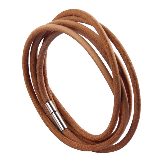 Marama - bracelet wrap cuir vegan marron clair - 100 cm. - bracelet femme - bracelet homme - fermeture magnétique